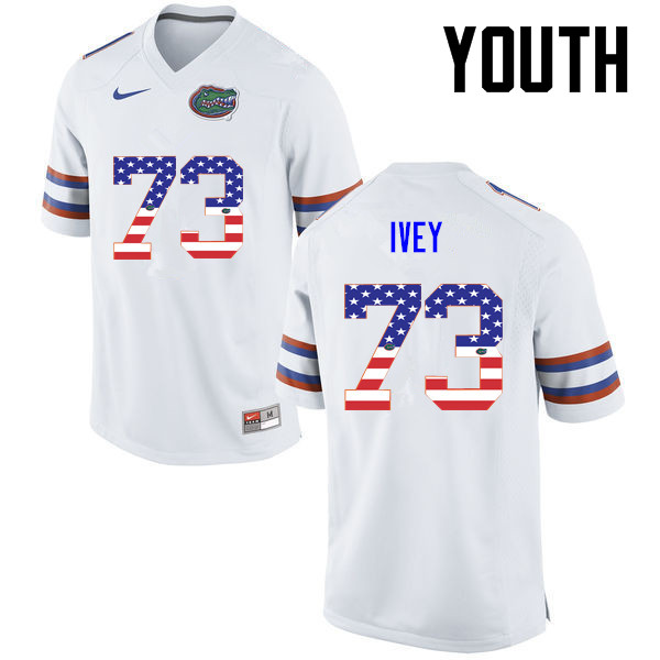 Youth Florida Gators #73 Martez Ivey College Football USA Flag Fashion Jerseys-White